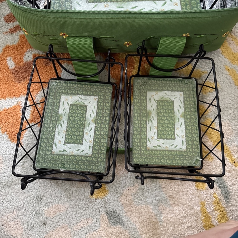 Temp-tations By Tara Old World Insulated Green Flower Carrier 7 Piece Set - Picture 4 of 8